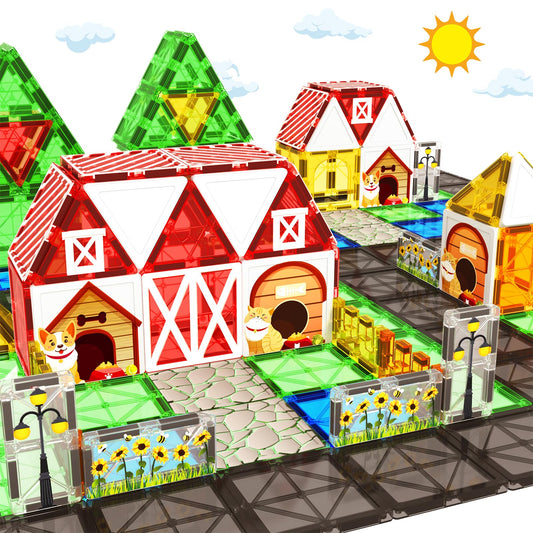BigShu magnetic tiles farm house set for imaginative play and early spatial skills
