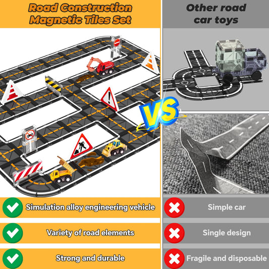 BigShu magnetic road cars with tiles spark creative traffic scenes.