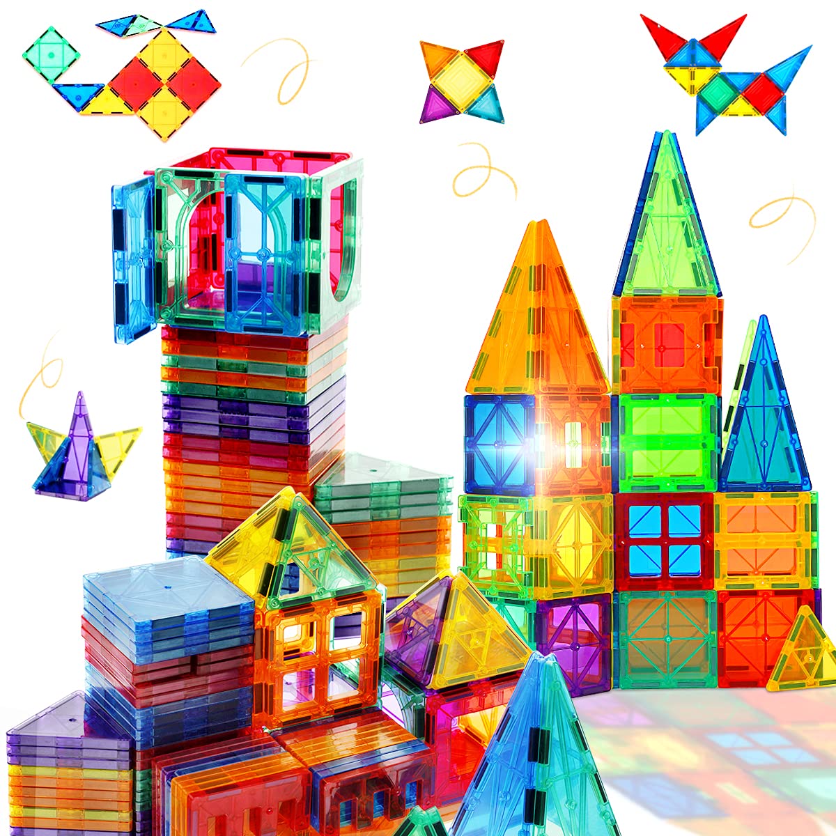 BigShu magnetic tiles set on display for imaginative building play that fuels creativity.