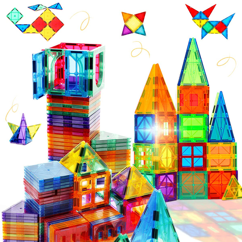 BigShu magnetic tiles set on display for imaginative building play that fuels creativity.