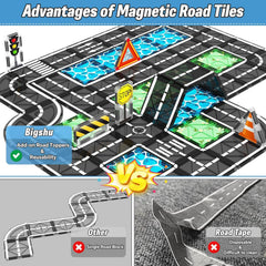 BigShu magnetic tiles traffic lights element illustrates color cues and sequencing during play.