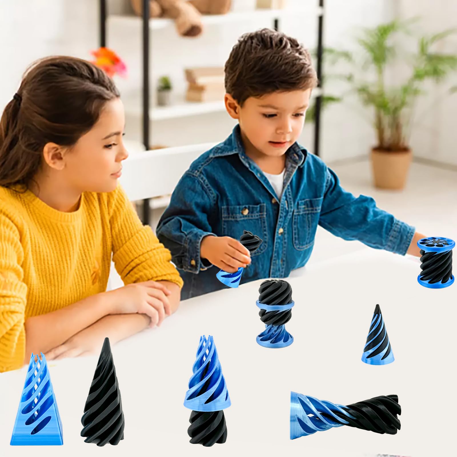Blue Bigted impossible pyramid pass-through, mesmerizing helix design for calm moments