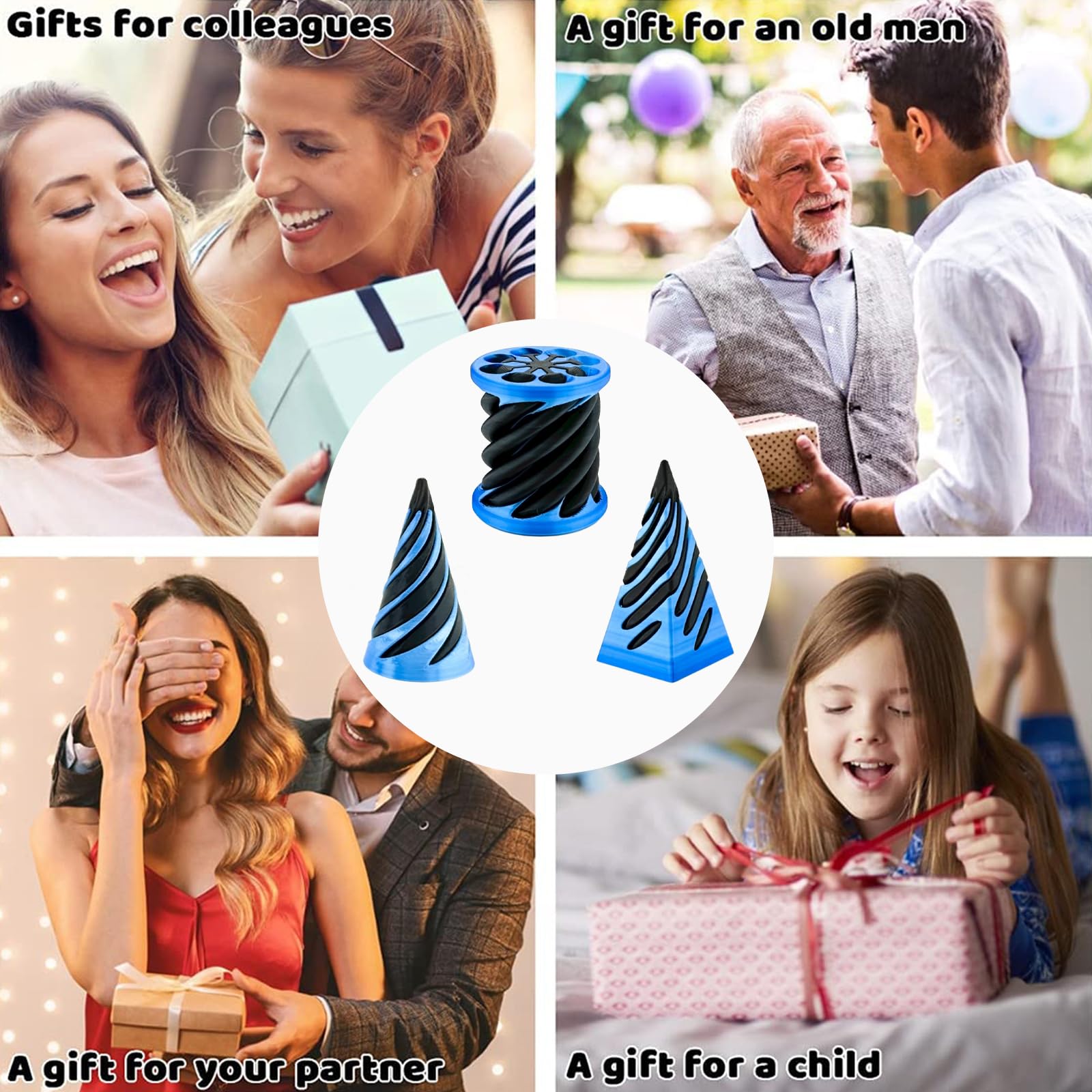 Bigted spiral cone tactile toy blue, satisfying hand engagement