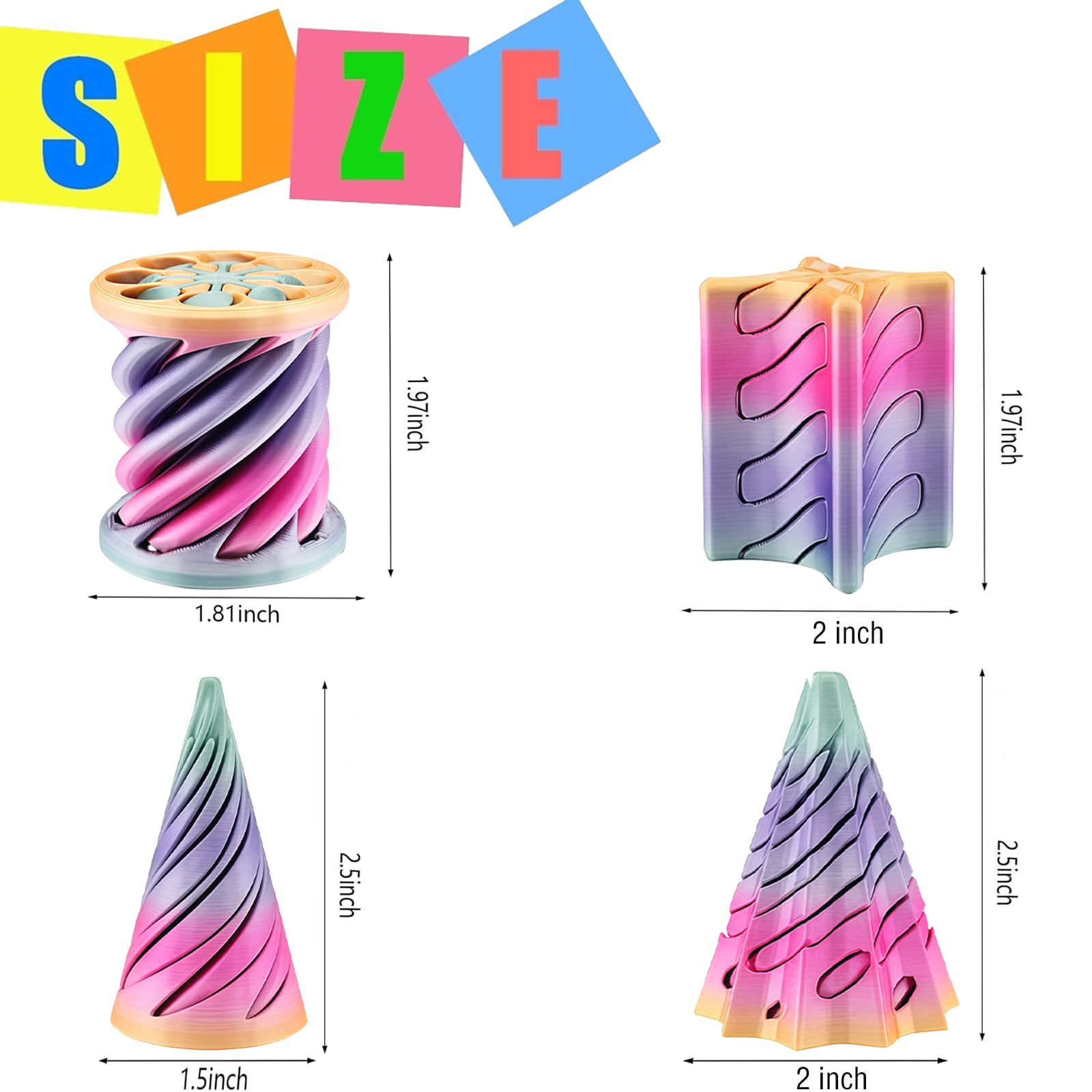 Bigted Spiral Cone Twist highlights hypnotic rotation for stress relief.
