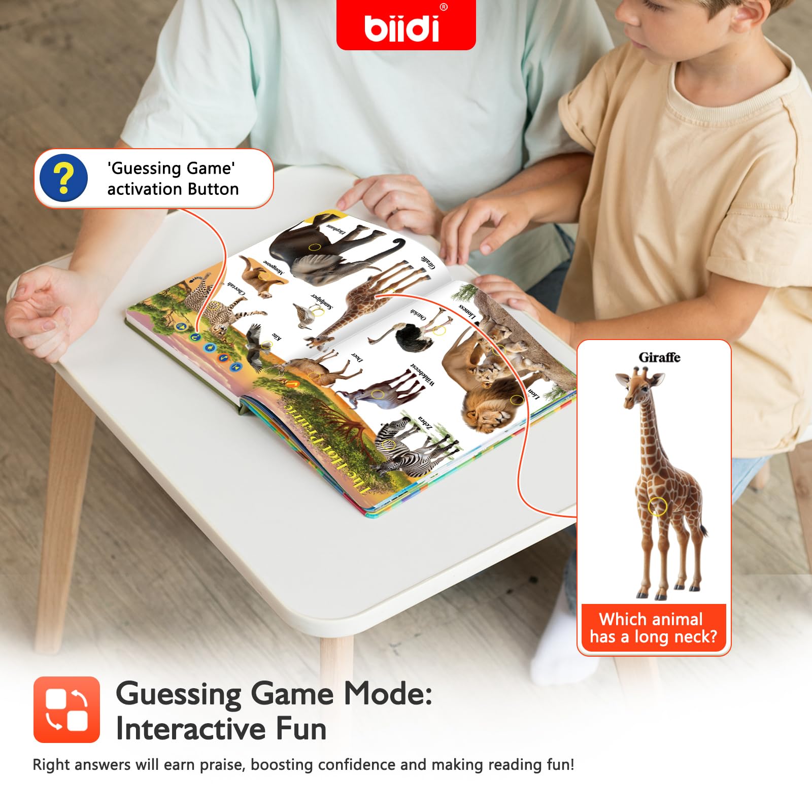 Biidi cat-dog page supports storytelling and language interaction for kids.
