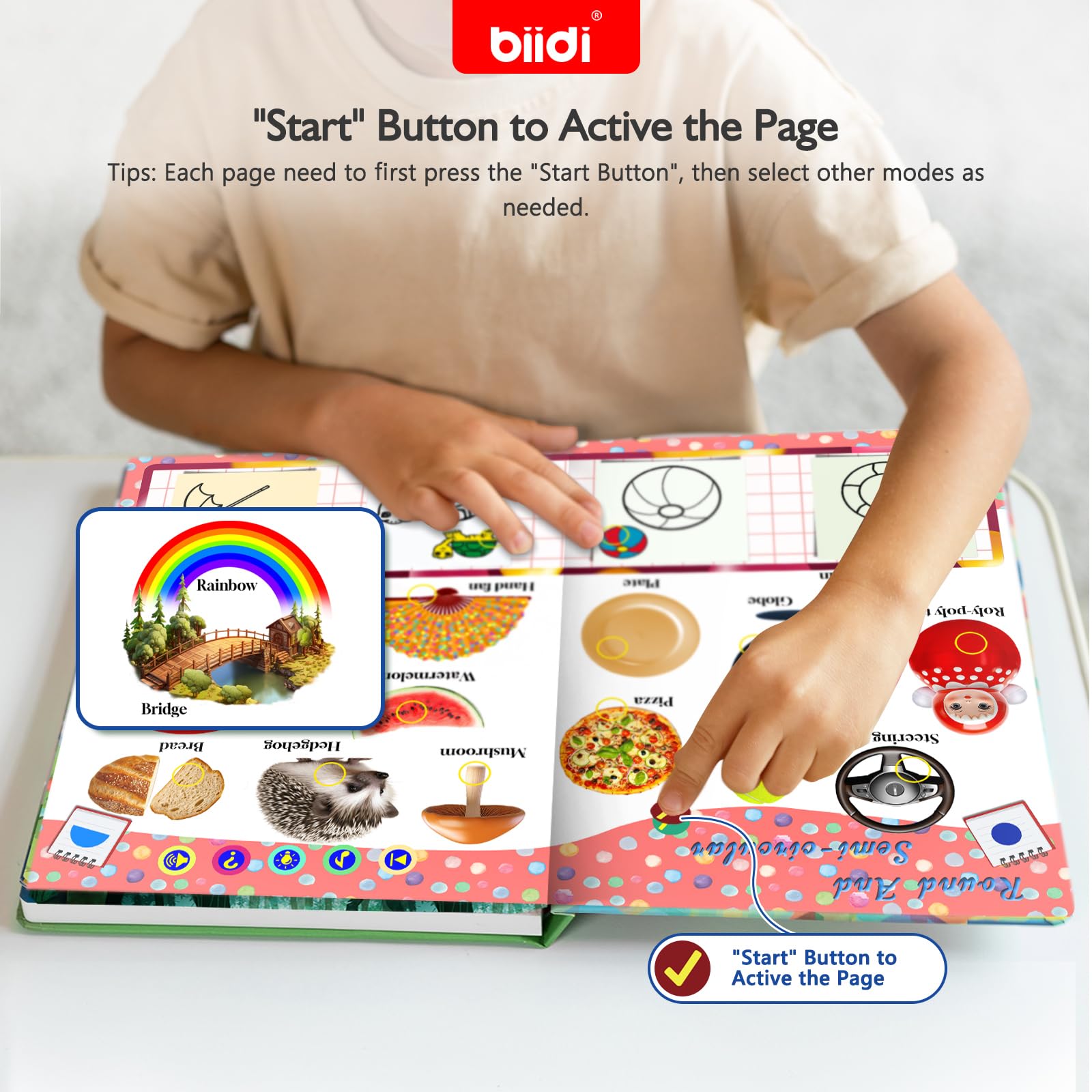 Close-up of Biidi word sound buttons promoting hands-on language exploration