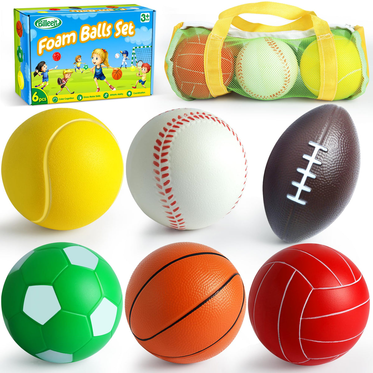 Billeeit mini soccer ball; soft foam for safe toddler toss and indoor play.