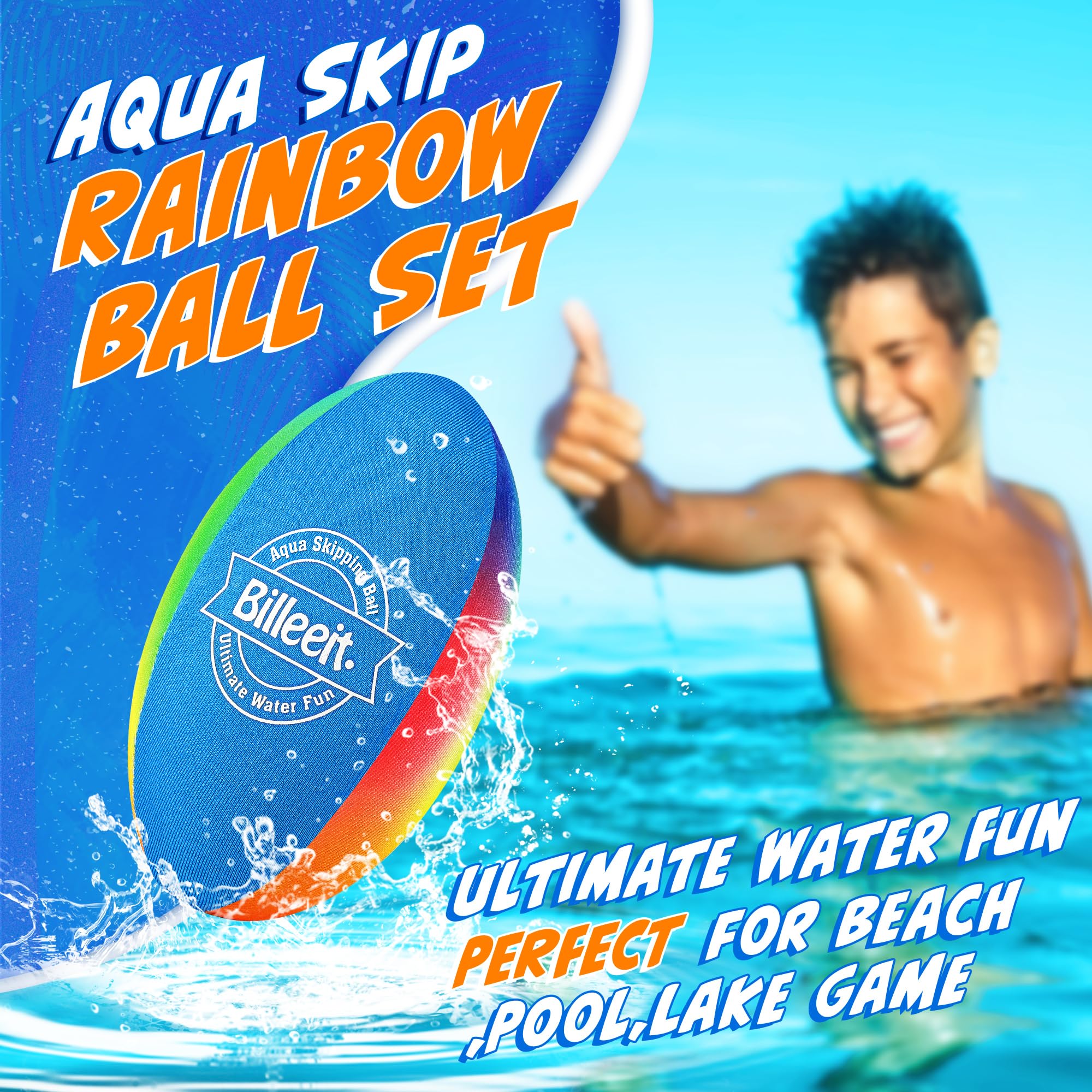 Billeeit rainbow water skipping ball 1, durable and easy to spot.