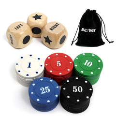 Bilywey Left Right Center dice set with wooden dices for quick rounds