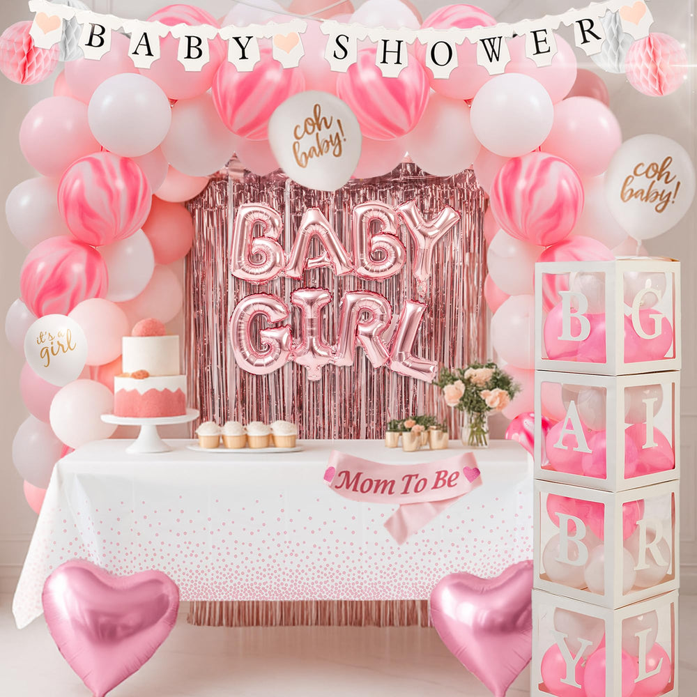 BIMASO pink baby shower arch creates a stunning photo backdrop
