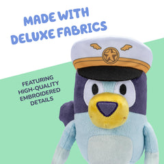 Bingo plush in holiday hat and sandals for festive play.