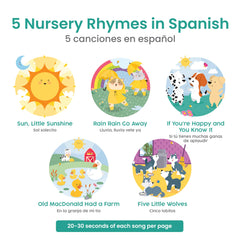 Binibi bilingual lyrics page showing English and Spanish text for practice.