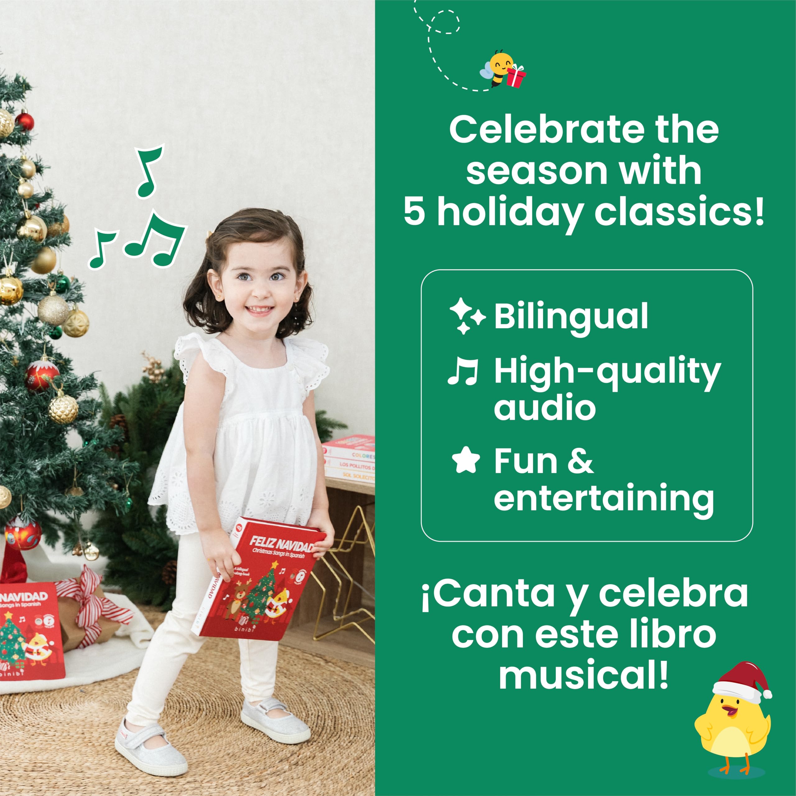 Binibi Spanish Musical Book song page two displays bilingual English and Spanish lyrics for reading along.