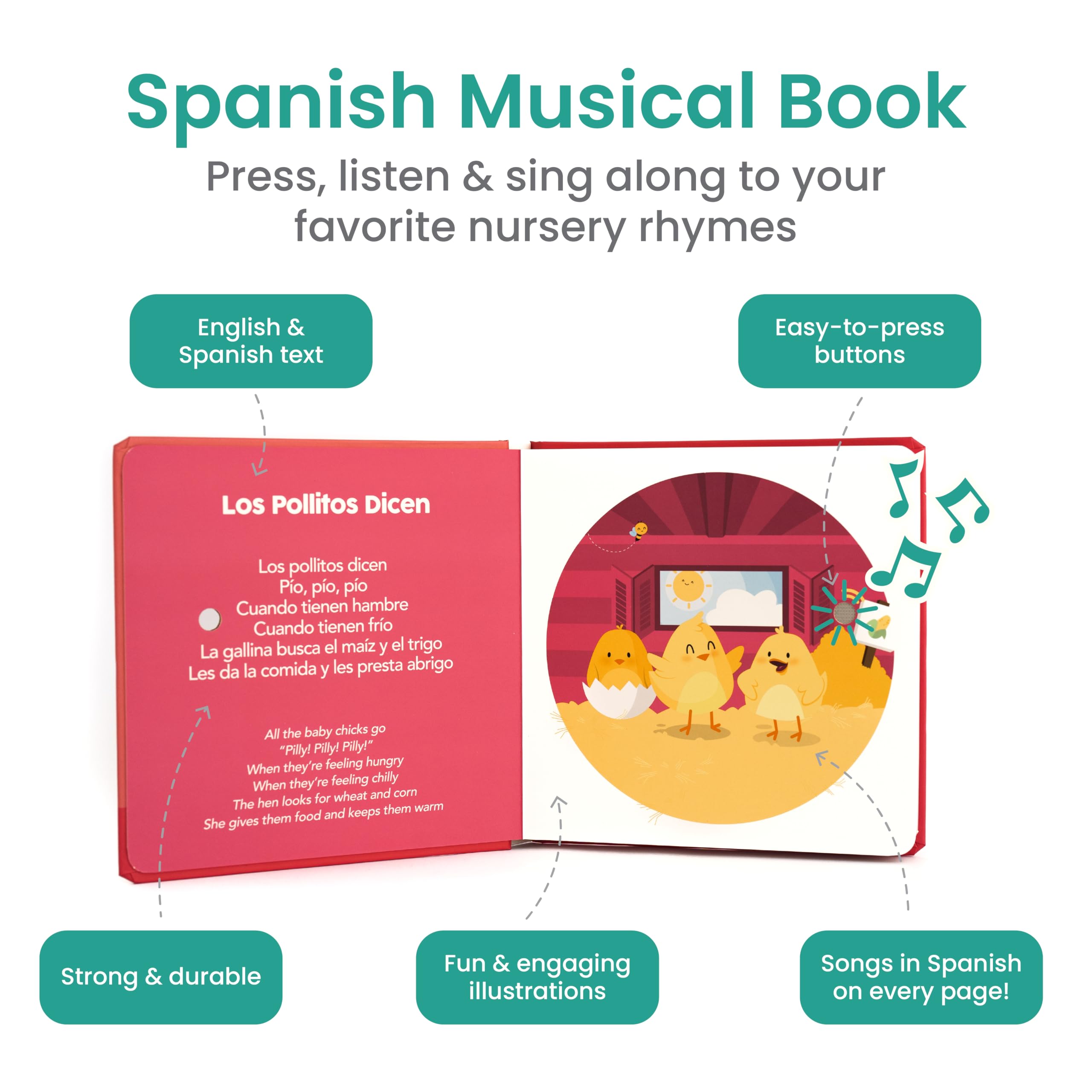 Binibi book page with the little chicks say page for engaging sing-along practice.