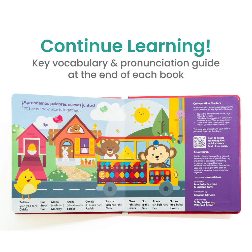 Binibi book vocabulary page for quick review of key words.
