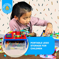 Bins & Things durable blue-red case protects toys during travel.