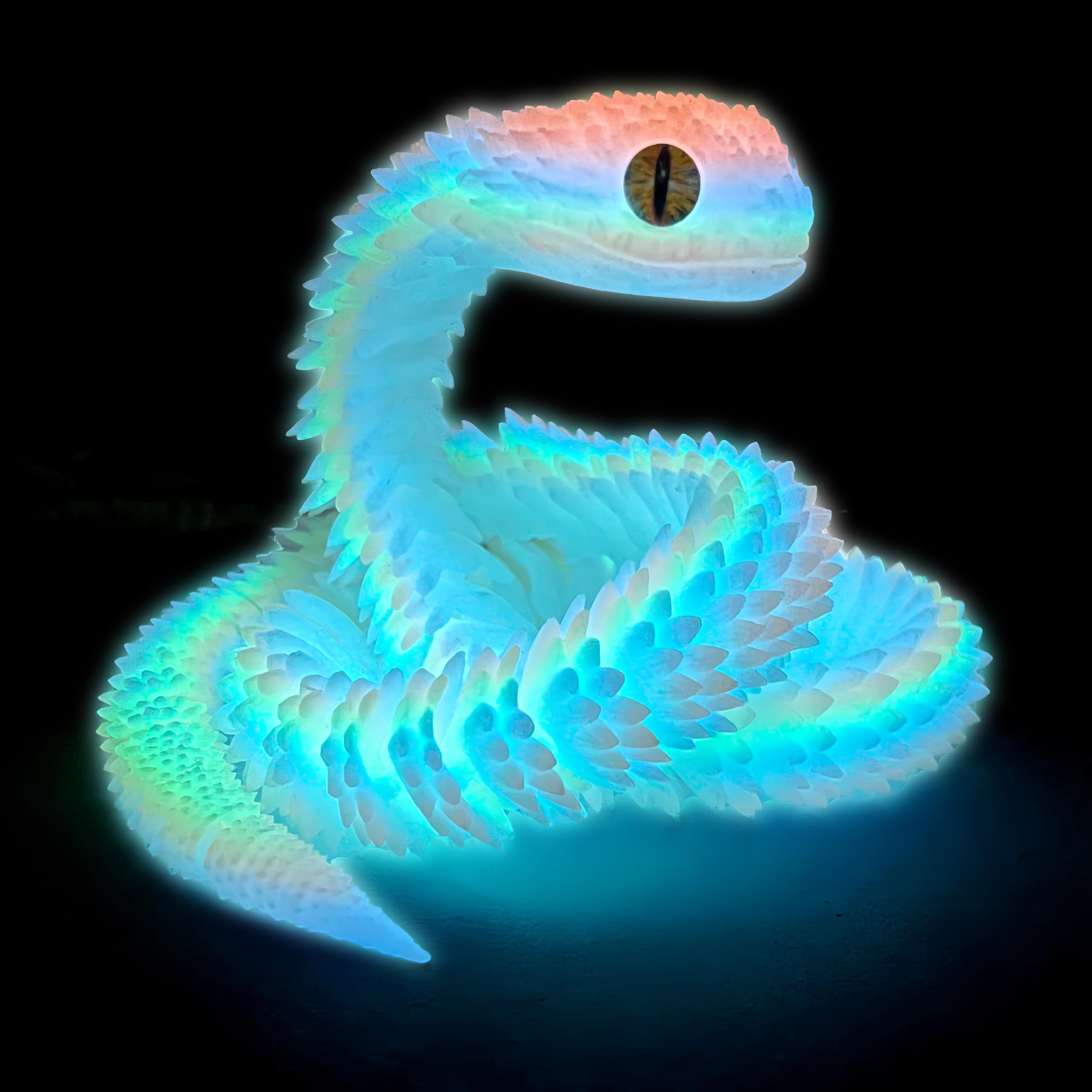 Binvin 24inch luminous rainbow snake, front view, for dazzling display and tactile exploration.