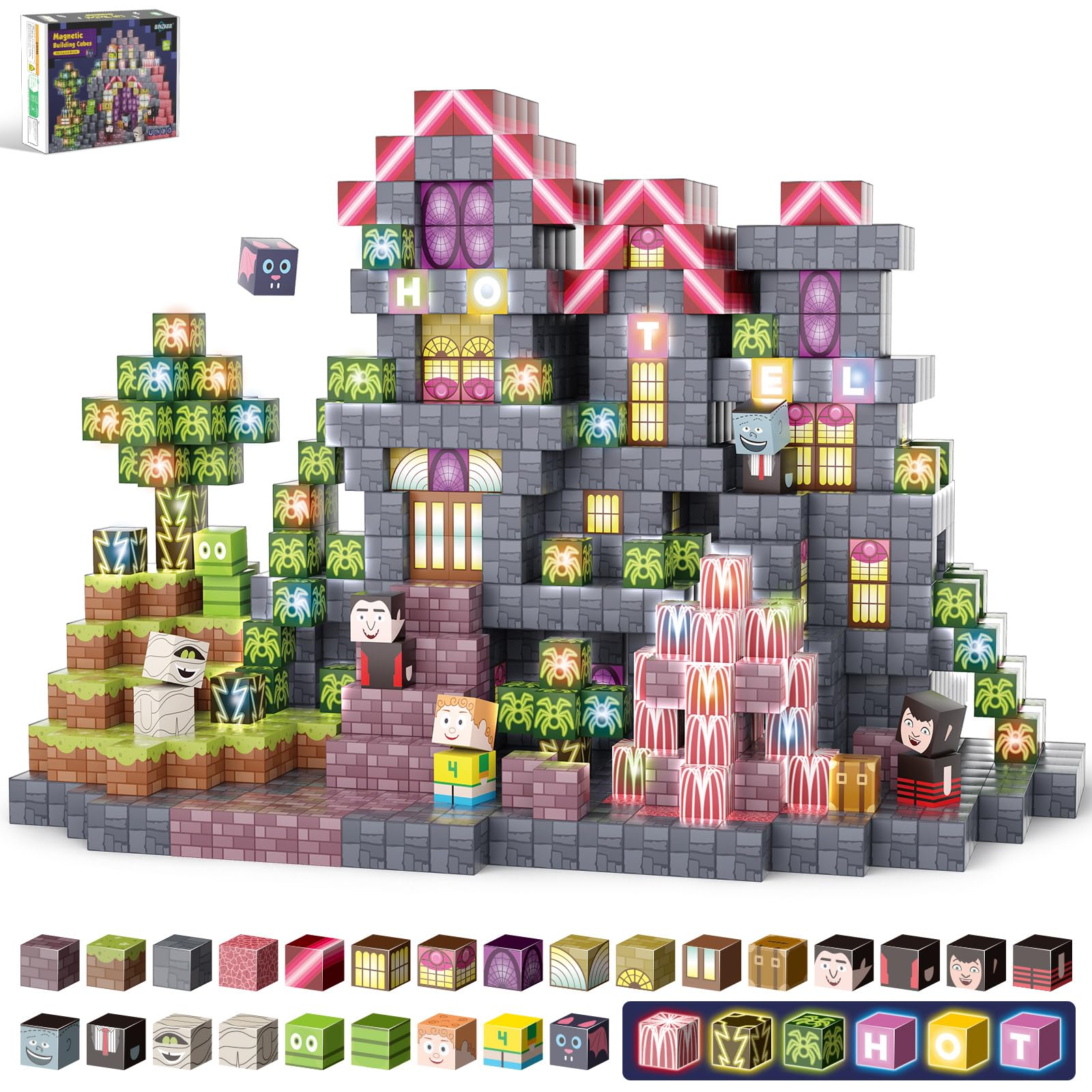 BINZKBB Magnetic Blocks 198pcs kit for creative construction and educational play.