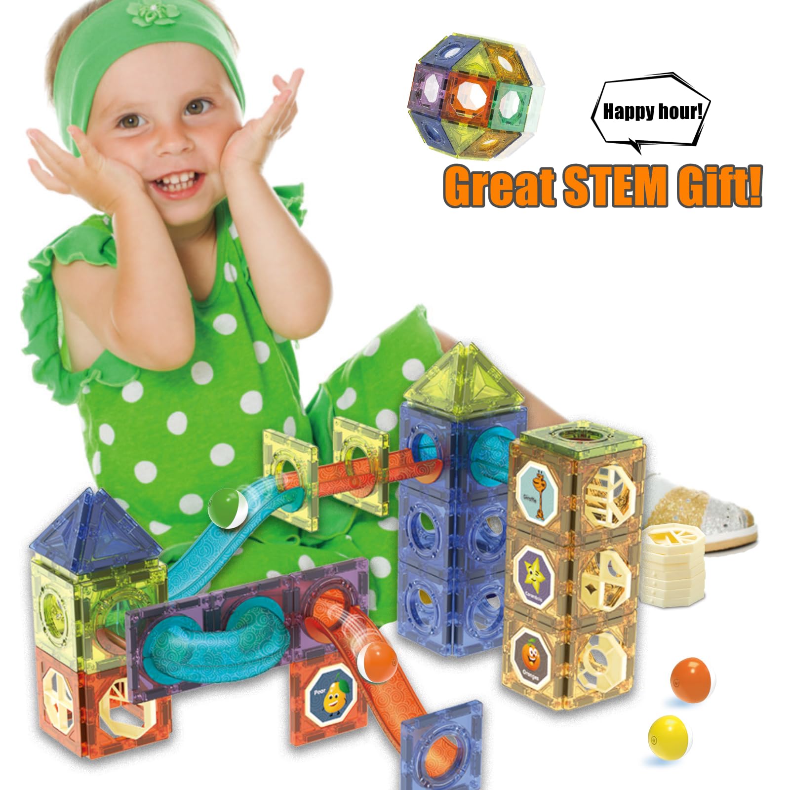 BINZKBB magnetic tiles U-turn enables looping marble journeys