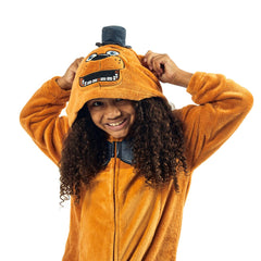 Bioworld Freddy Fazbear youth kigurumi back view, warm lounge wear for kids