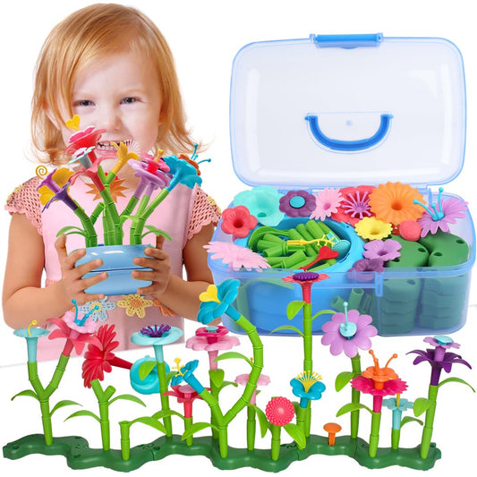 BIRANCO Flower Garden Building Set shows an assembled bouquet to inspire imaginative play and motor skills.