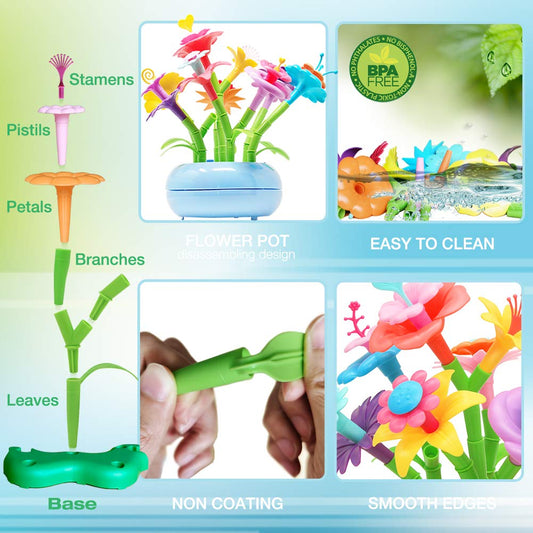 BIRANCO Flower Garden Building Set with colorful pieces for creative design and early STEM exploration.