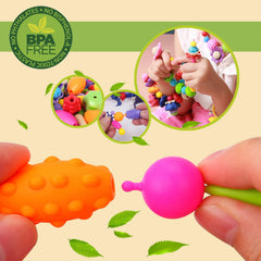 Biranco Pop Beads design close-up captures varied shapes and vibrant colors.