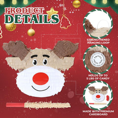 Birchio Christmas Reindeer Pinata with blindfold and bat included for interactive play.