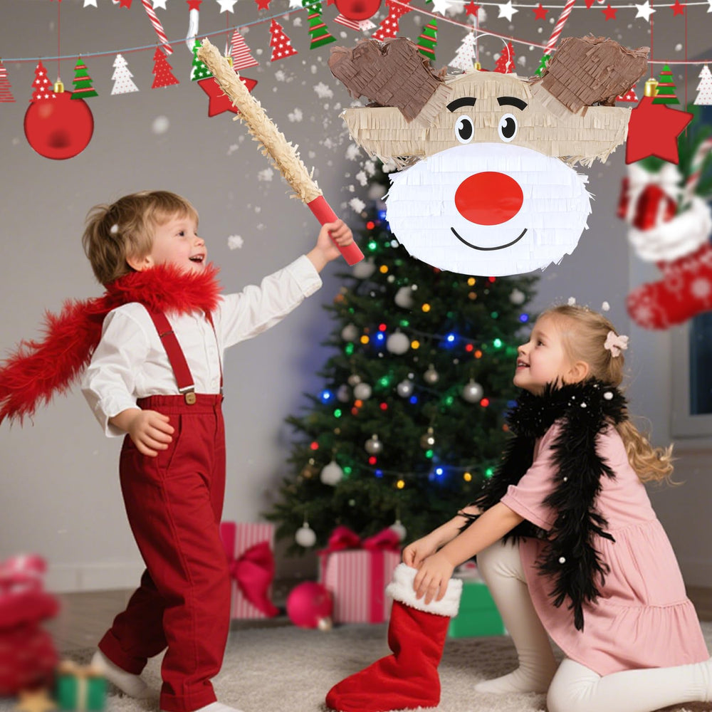 Birchio Christmas Reindeer Pinata filled with candies and mini toys for guests.