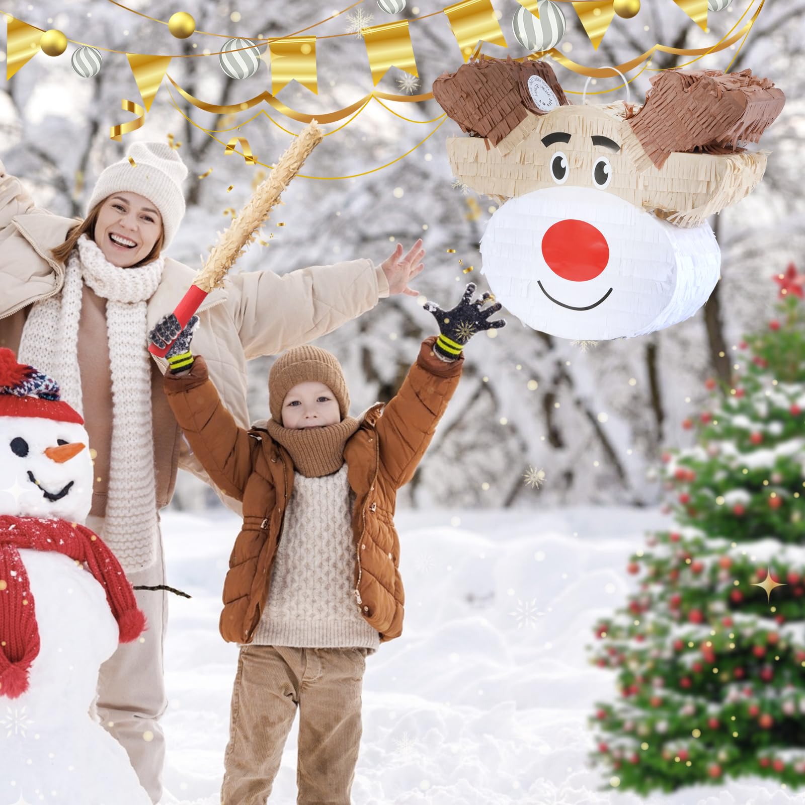 Birchio Christmas Reindeer Pinata filling port for easy loading of treats up to 5 pounds.