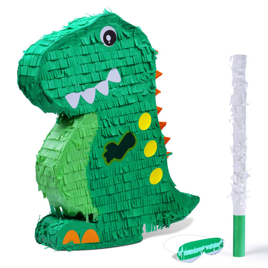 Birchio Dinosaur Pinata showing size 17x13x4 inches for celebrations.