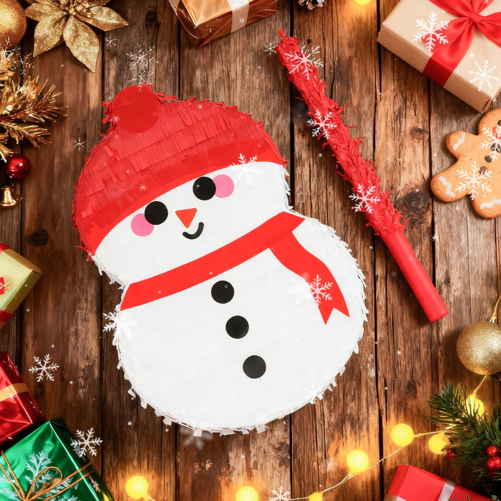 Birchio snowman pinata decorative centerpiece for holiday celebrations.