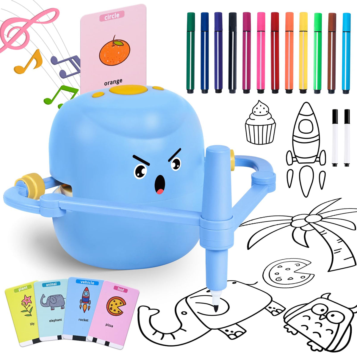 Birpuo drawing robot blue front view showing friendly device for kids' creativity