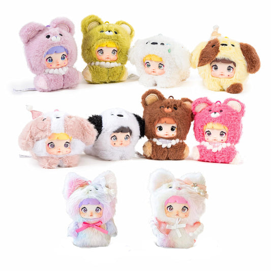 BIRZWOT Nommi plush blind box front view, compact 5-inch charm for bags or keys.