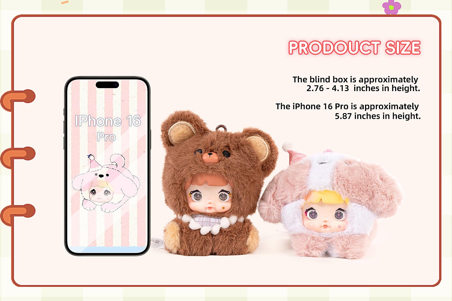 Nommi 5-inch plush size highlight, portable charm for bags, keys, or zippers.