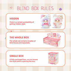 BIRZWOT Nommi plush figure unboxing moment with three eye styles, ready to collect.