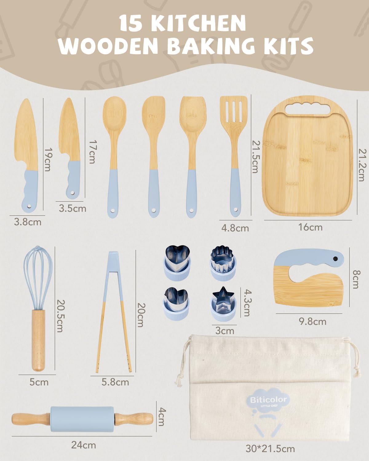 Biticolor kid-friendly baking cutters in a blue set for creative shaping