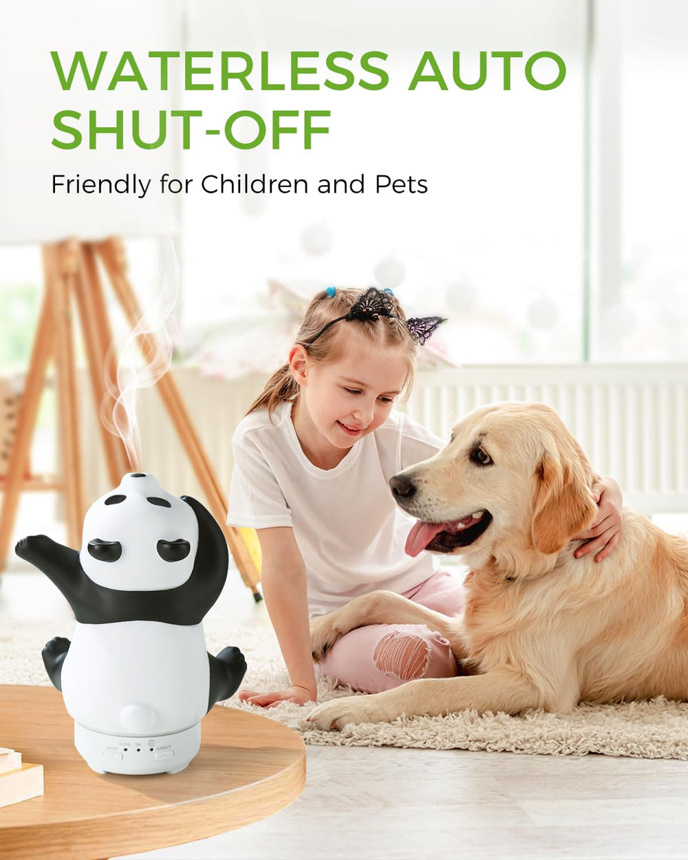 Biticolor Panda Diffuser operates quietly for peaceful rooms