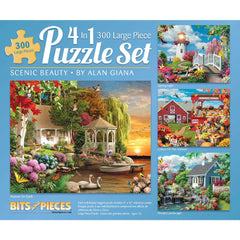 Bits and Pieces 4-in-1 pack cover, four scenic puzzles for adults to enjoy together.