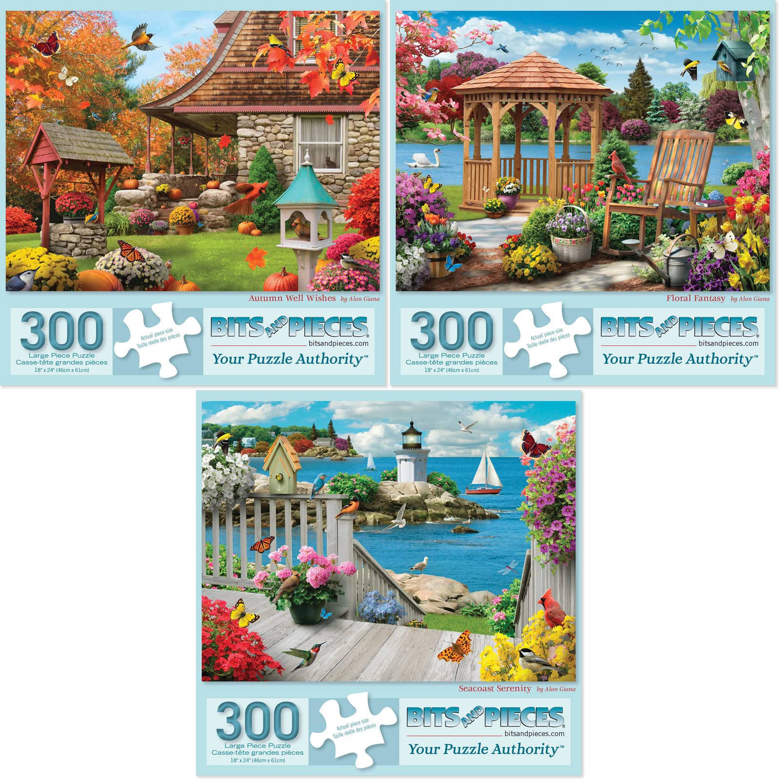 Bits and Pieces Autumn Well Wishes puzzle, cozy family activity with a vibrant seasonal scene.