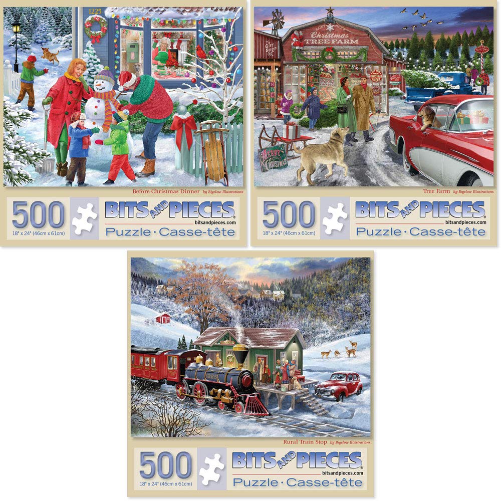 Bits and Pieces Home for the Holidays puzzle close-up shows intricate artwork for cozy evenings