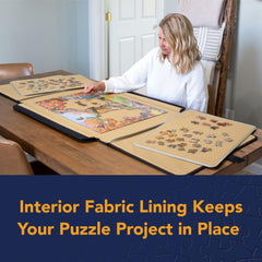 Bits and Pieces Portapuzzle fabric-lined surfaces keep pieces secure