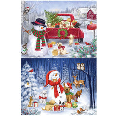 Bits and Pieces red truck with puppies puzzle, charming holiday scene