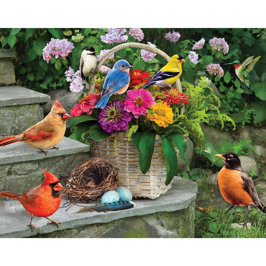 Bits and Pieces spring blooms with birds – vivid colors boost visual appeal during puzzles.