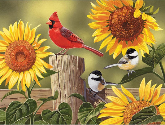 Bits and Pieces sunflower songbirds puzzle desk solve, engaging shapes for a satisfying challenge