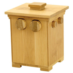 Bits and Pieces wooden puzzle box with bamboo tower design for curiosity and storage.