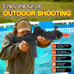 BIU BLASTER overview highlighting full-size electric auto mechanism for outdoor play