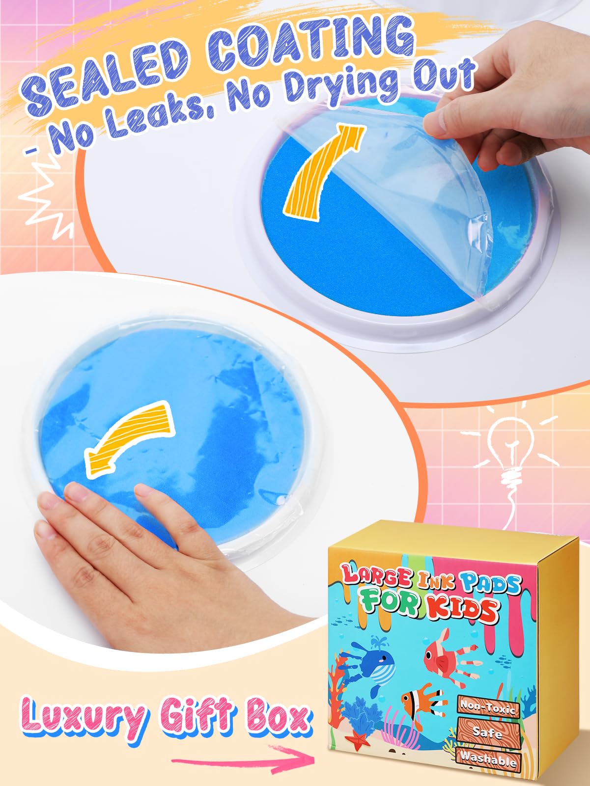 Biubee eight bright colors ink pad ready for vibrant finger painting.