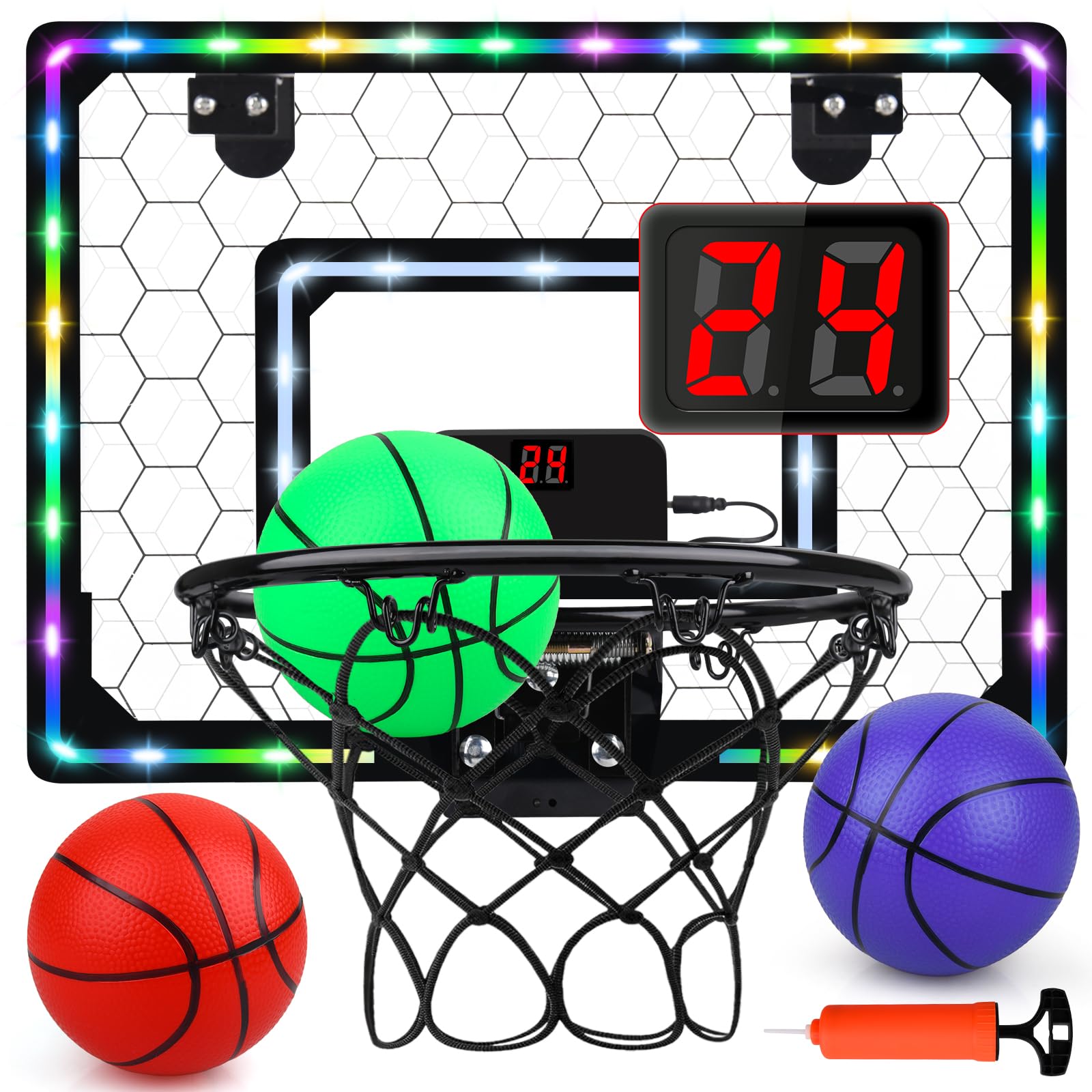 Biulotter basketball hoop with LED scoreboard over the door for kids' energetic play.