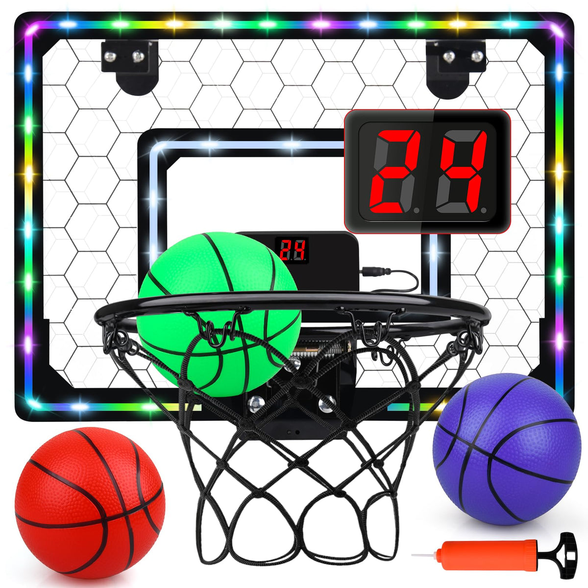 Biulotter basketball hoop with LED scoreboard over the door for kids' energetic play.